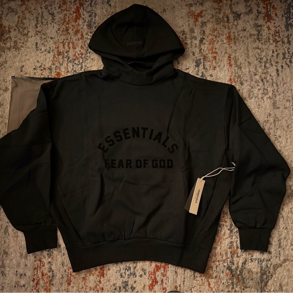 Fear of God Other - Fear of God ESSENTIALS Black Raised-Logo Hoodie